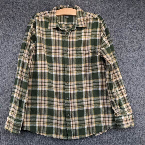 Eddie Bauer Men's Flannel Button-Up Shirt Green Plaid Medium Long Sleeve Cotton - Picture 2 of 12